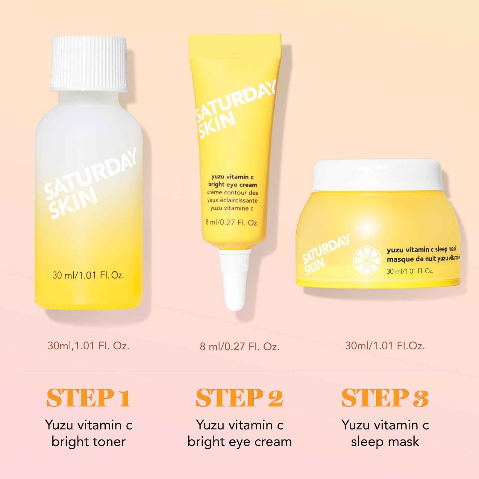 Saturday Skin 3-Piece Skin Care Set Yuzu Vitamin C Sleep Mask Yuzu Vitamin C Bright Toner and Eye Cream Overnight Facial Masks Korean Beauty Best Vitamin C Skincare Set