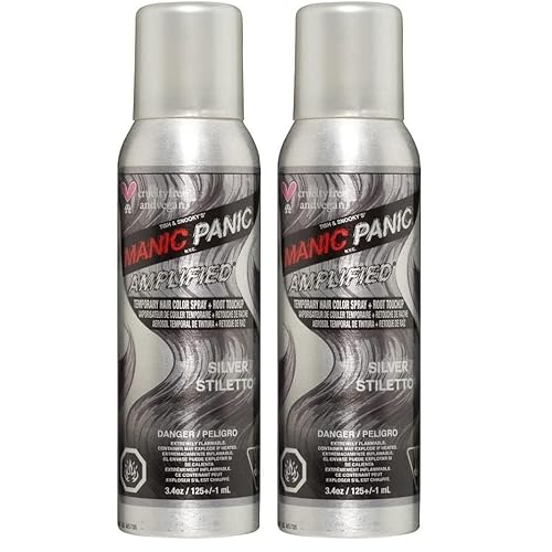 MANIC PANIC Silver Stiletto Temporary Amplified Hair Color Spray - 3.4oz - Icy Silver Shade with Lavender Tint - Vegan, Washes Out Easily, For All Hair Colors, Kids & Adults (Pack of 2)