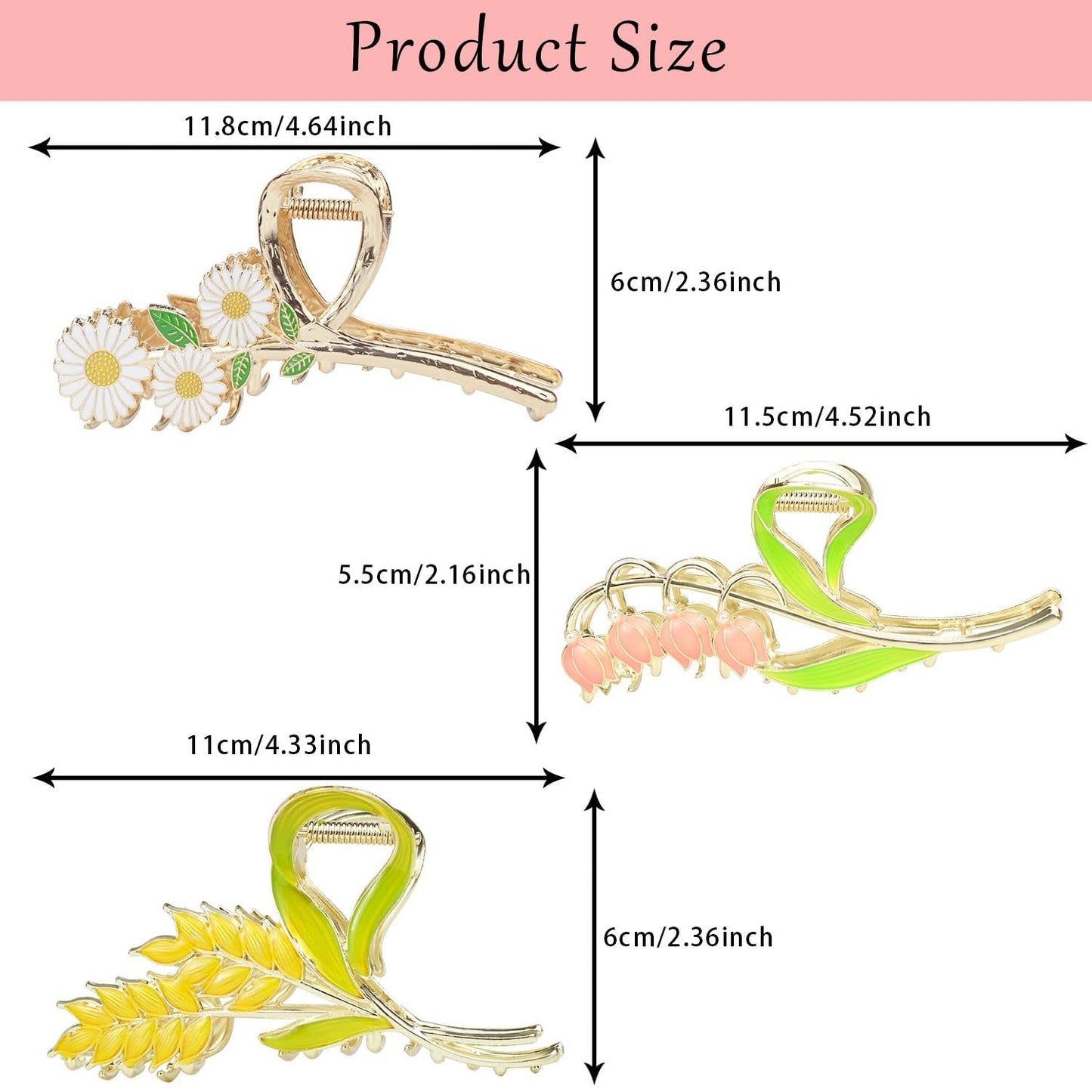 Tulip Hair Claw Clip Large Metal Flower Hair Claw Clips (Bell Orchid, Little Daisy & Wheat)