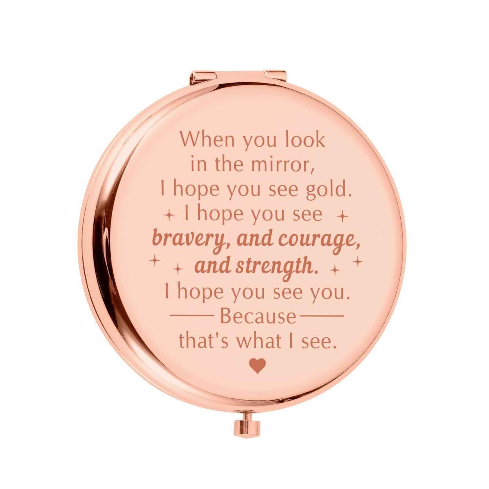 Stocking Stuffers for Teen Girls - White Elephant Gifts Daughter Gift Compact Mirror from Mom Dad Rose Gold Makeup Mirror for Her Teen Girls Daughter in Law Unique Wedding Birthday Christmas