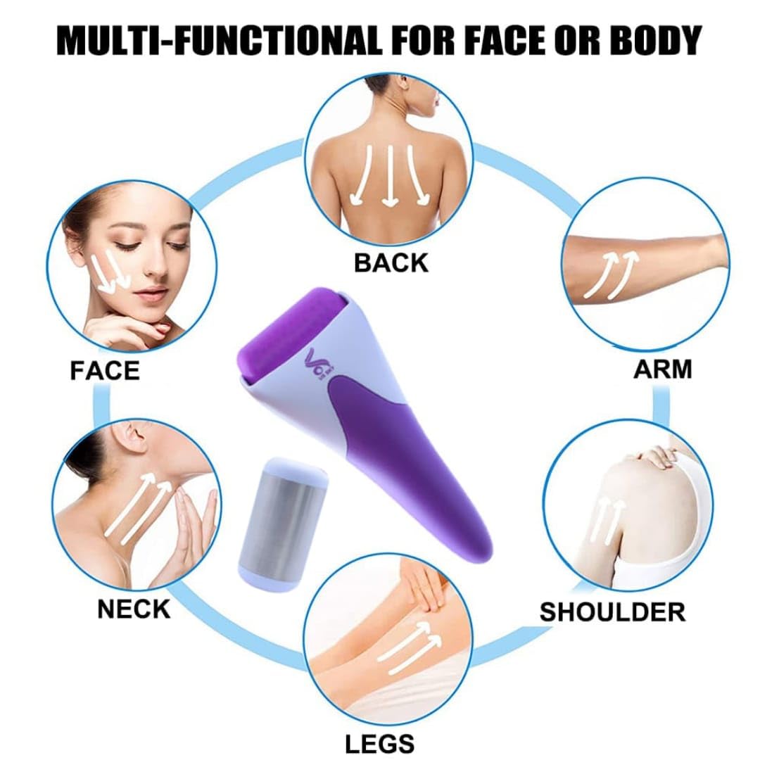 Facial Message Roller with extra steel head [Purple],Ice roller for face and eye, face messager, Migraine Relief,gua sha facial tool, Eye Puffiness Relief, Skin Care Tool Reduce Wrinkles,