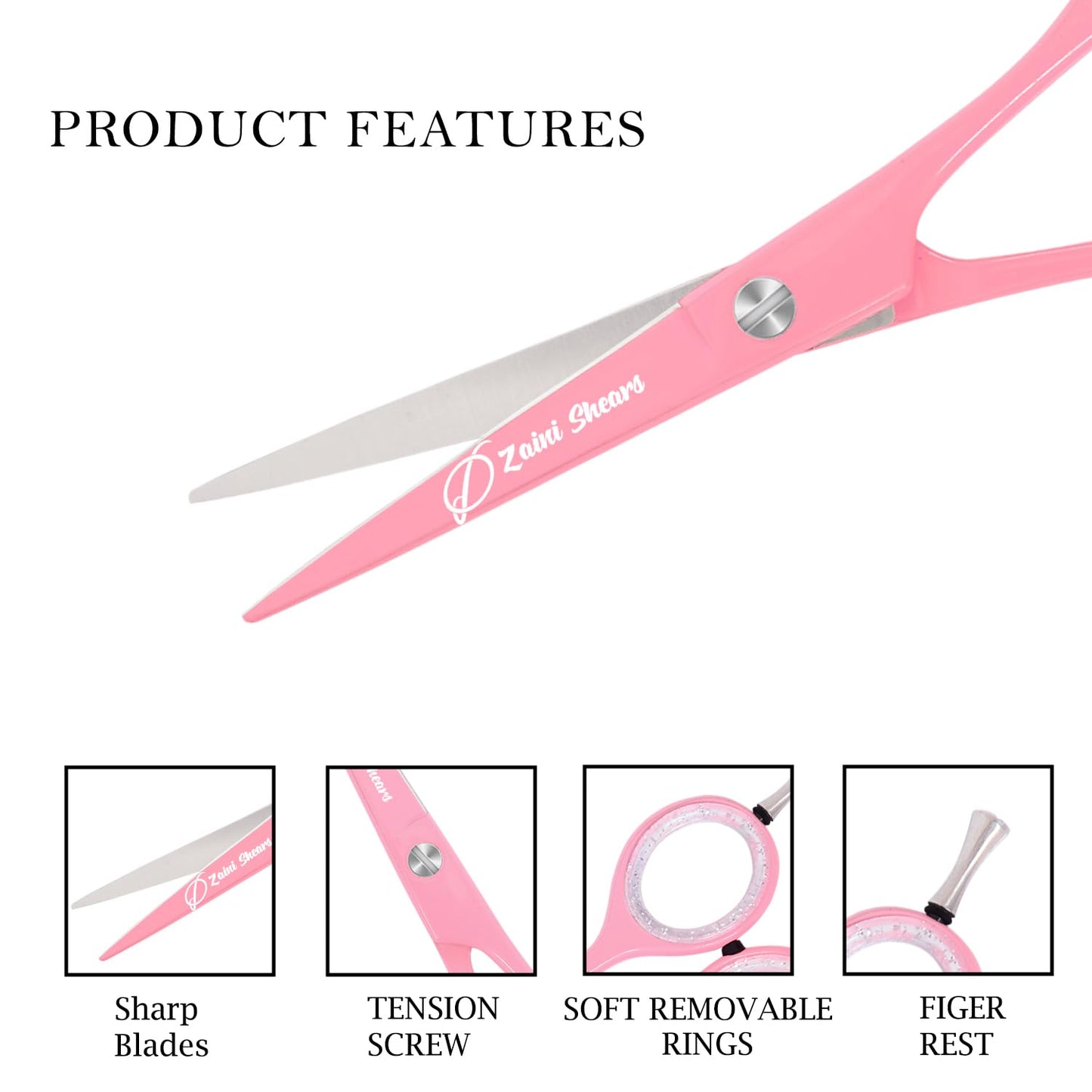 Zaini Shears Hair Cutting Scissors Extremely Sharp Right-Hand Razor Edge - 5.5” Overall Length,Made of 420c Japanese Stainless Steel Salon Scissors Professional Barber Haircut Scissors (pink, 5.5'')