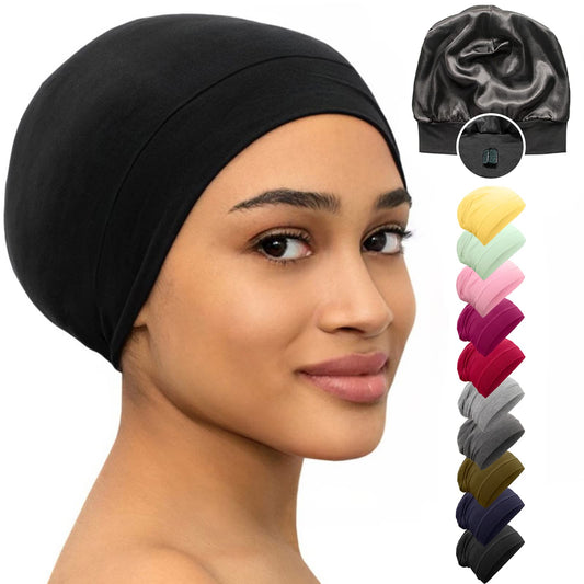 CAPLORD Silk Satin Bonnet Hair Cover Sleep Cap for Sleeping Beanie Hat Adjustable Stay On Headwear Lined Natural Nurse Cap for Women