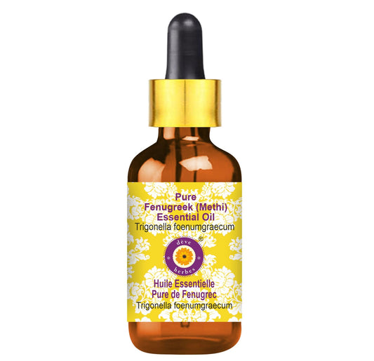 Deve Herbes Pure Fenugreek (Methi) Essential Oil (Trigonella foenumgraecum) with Glass Dropper Steam Distilled 5ml (0.16 oz)