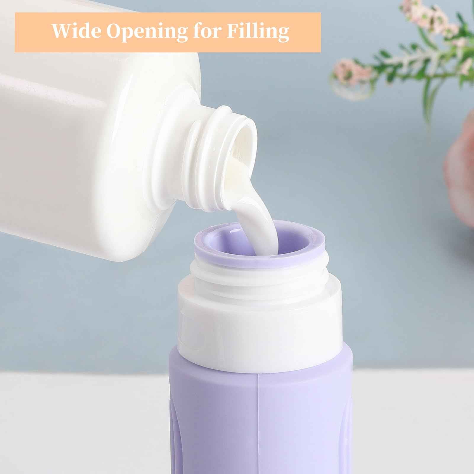 Travel Bottles Set for Toiletries, TSA Approved Travel Containers Leak Proof Silicone Squeezable Travel Accessories 2oz 3oz for Shampoo Conditioner Lotion Body Wash (Purple)