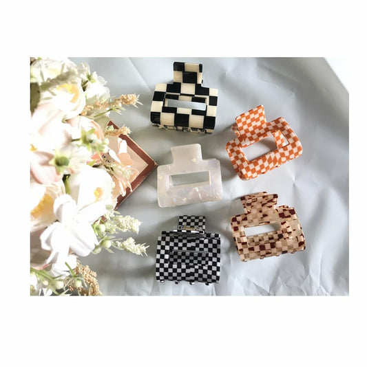 Checkered Hair Claw Clips for Thick Hair Square Hair Clips for Styling Claw Clamps Rectangle Hair Claws Vintage Nonslip Hair Accessories for Women,YOEMAYUNER (5PCs 5Colors, 2inch, Small)