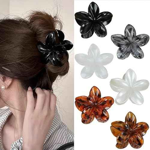 6PCS Flower Hair Clips, Large Claw Clips for Women Thick Hair, Non Slip Strong Hold for Women Thin Hair Girls Gifts (Leopard print -B)