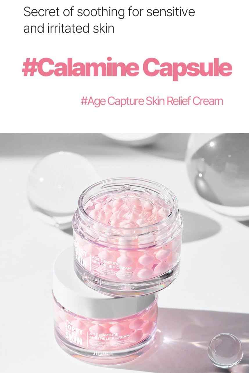 I'M SORRY FOR MY SKIN Age Capture Facial Cream, Korean Skin Care Moisturizer for Face and Neck with Hyaluronic Acid, Anti-Aging, Wrinkle Gel-Cream for Women (Pink - Skin Relief Cream, 1.76 oz)