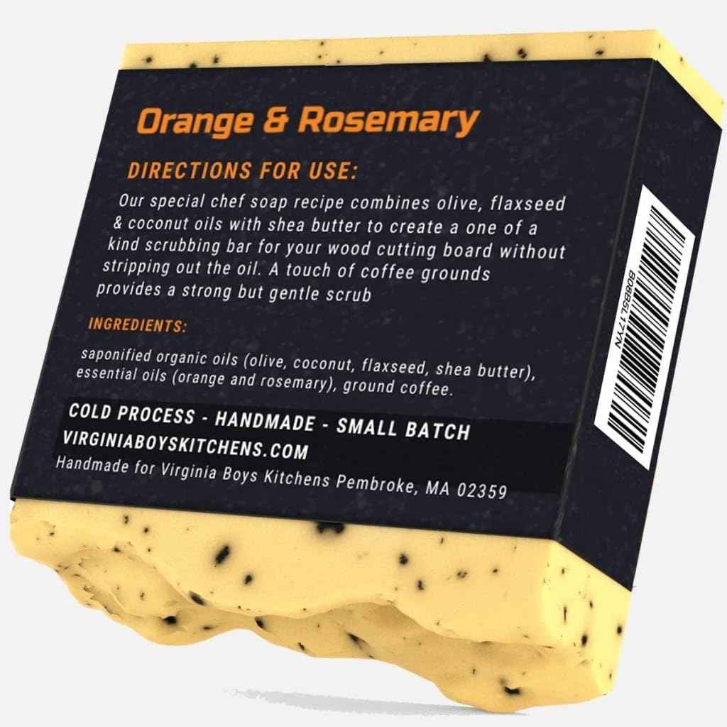 Virginia Boys Kitchens Handmade Soap Bar - Gentle Coffee Grounds Scrub - Made for Cutting Boards but also Gentle on Hands (3 Pack)