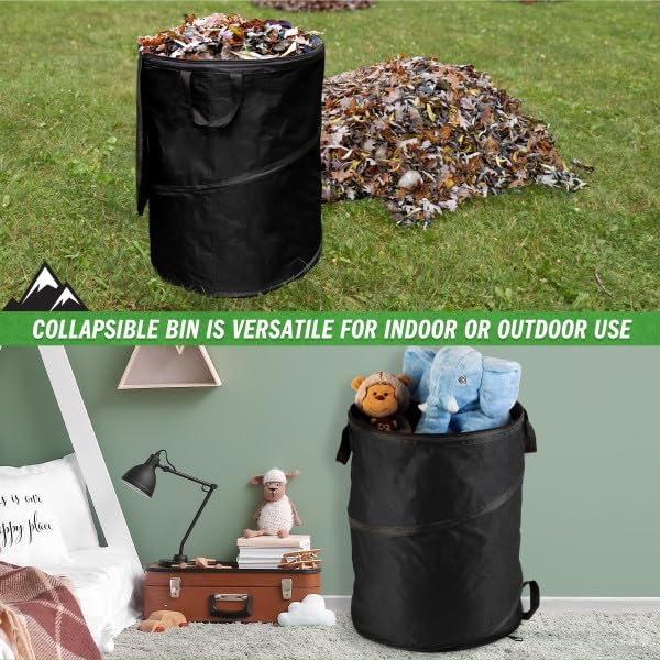 Wakeman Collapsible Trash Can - 46-Gallon Garbage Can Outdoor Bin with 3 Stakes for RV, Camping, Storage, Recycling, or Yard Waste Outdoors (Black)