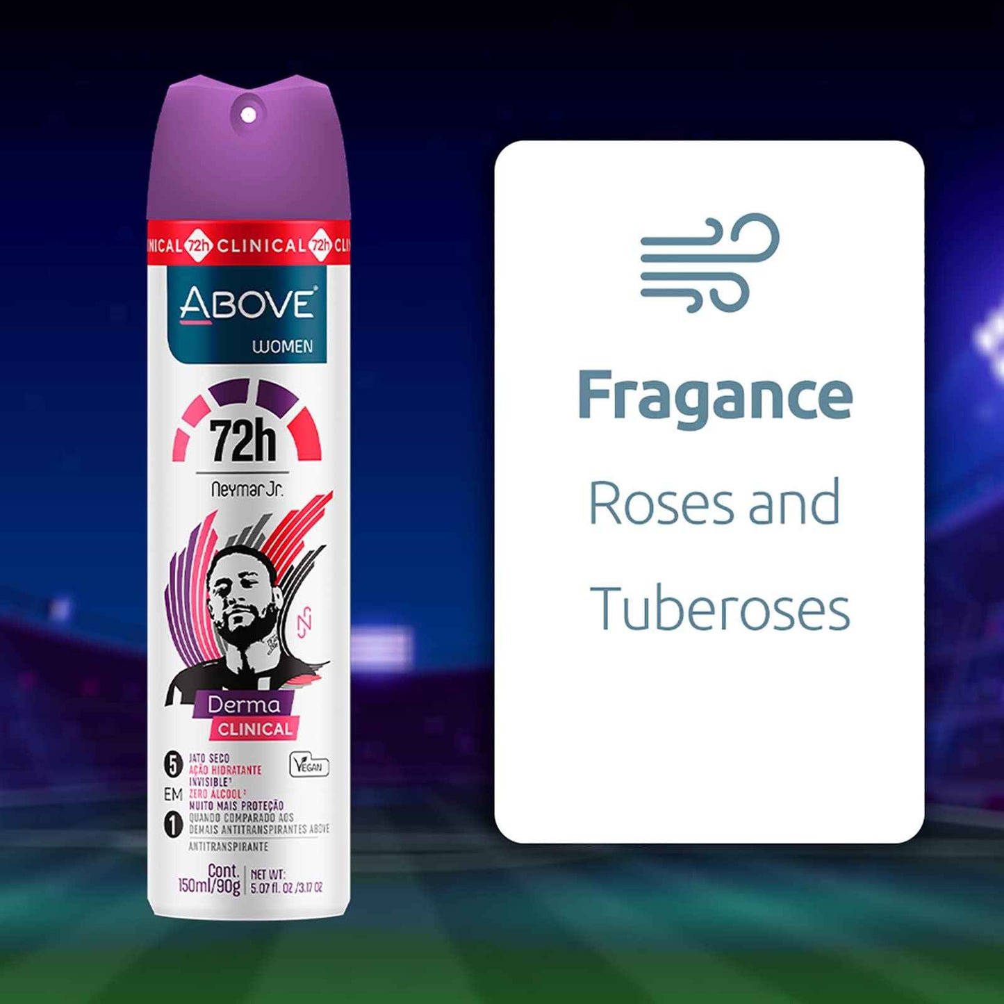 ABOVE 72 Hours Derma Clinical Antiperspirant Deodorant, Neymar Jr Women, 4 Pcs - Deodorant for Men - Mandarin, Cocoa, and Vanilla Notes - Dry Spray