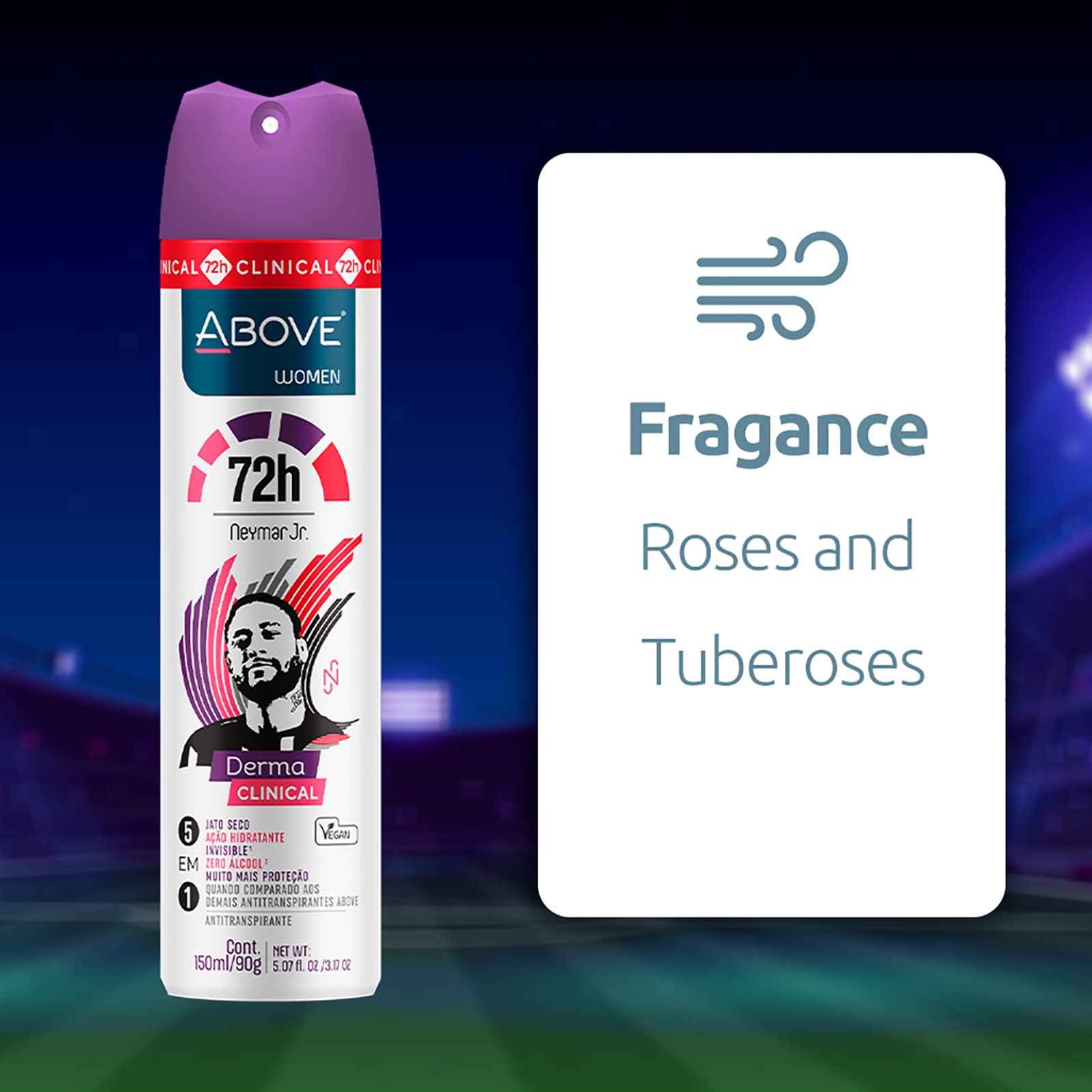 ABOVE 72 Hours Derma Clinical Antiperspirant Deodorant, Neymar Jr Women, 4 Pcs - Deodorant for Men - Mandarin, Cocoa, and Vanilla Notes - Dry Spray