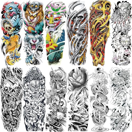 12-Sheet Full Arm Waterproof Temporary Tattoos for Adults
