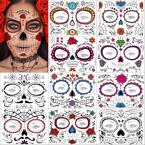 Day of the Dead Temporary Face Tattoos - 10 Sheet Kit