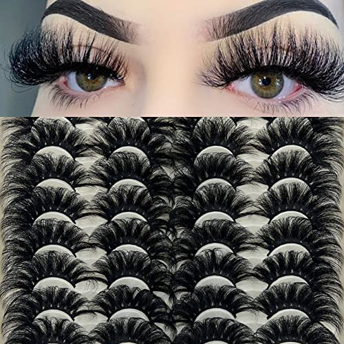 25MM Lashes Mink Fluffy Long 20 Pairs Dramatic 3D Mink Lashes Pack, Reusable 5D Thick Long 25 MM False Faux Mink Eyelashes Bulk