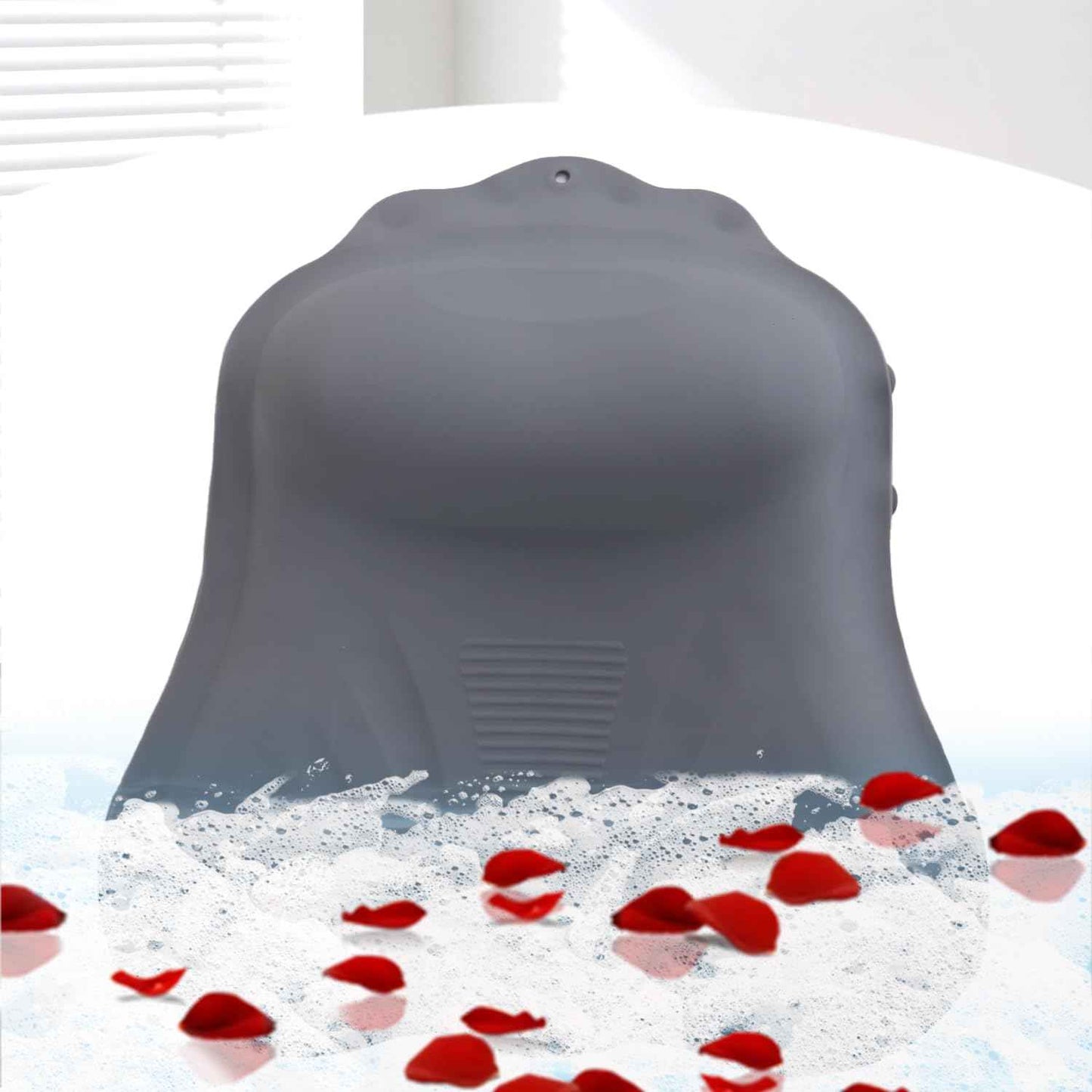 Silicone Bath Pillow for Tub – Ergonomic Bathtub Headrest with Inflatable Air Cushion, Non-Slip Suction Cups & Neck/Back Support – Comfortable Spa Bath Accessory for Relaxation (Grey)