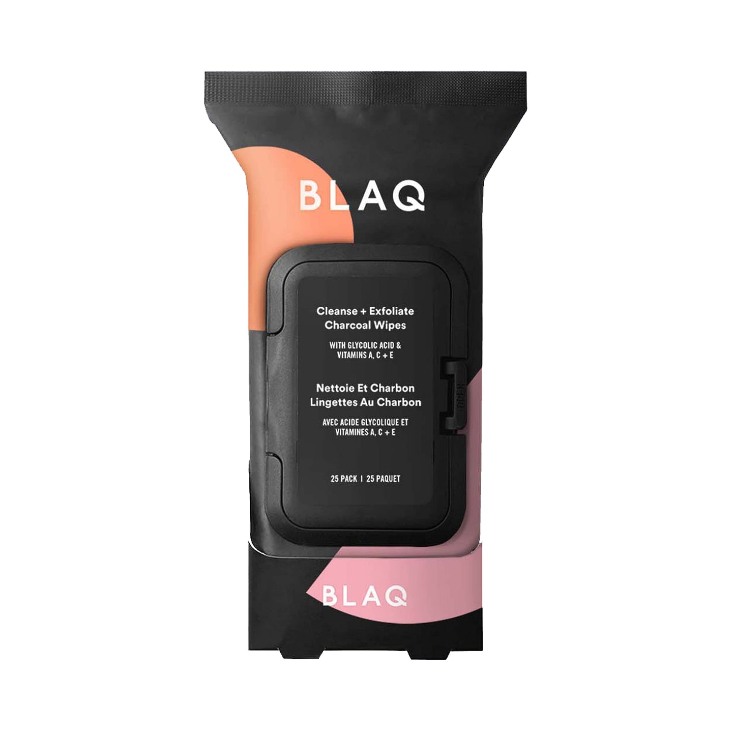 BLAQ Activated Charcoal Face Wipes - Dual Sided Charcoal Facial Cleansing Wipes - Makeup Remover Wipes, Exfoliating AHA Face Wipes, Pore Cleansing Acne Face Wipe - Travel Size Face Wash Cloth - 25 pcs