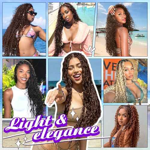 Human Braiding Hair for Boho Braids 110g 22 Inch Deep Wave Boho Bulk Human Hair for Braiding Knotless 12A Wet and Wavy Bohemian 3 No Weft Bundles/Pack Curly Braids Brown