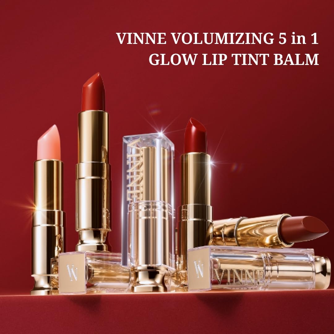 VINNE Plumping Glow Tint Lip Balm: Makeup Vegan-Certified by Italy's V-LABEL, 5-in-1 Function with (Midnight Rose)