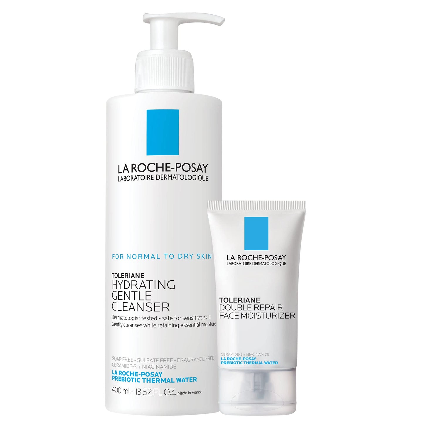 La Roche-Posay Toleraine Skin Care Set, Double Repair Face Moisturizer 40ml & Hydrating Gentle Cleanser 400ml, Oil Free Moisturizer & Face Wash, Formulated with Niacinamide
