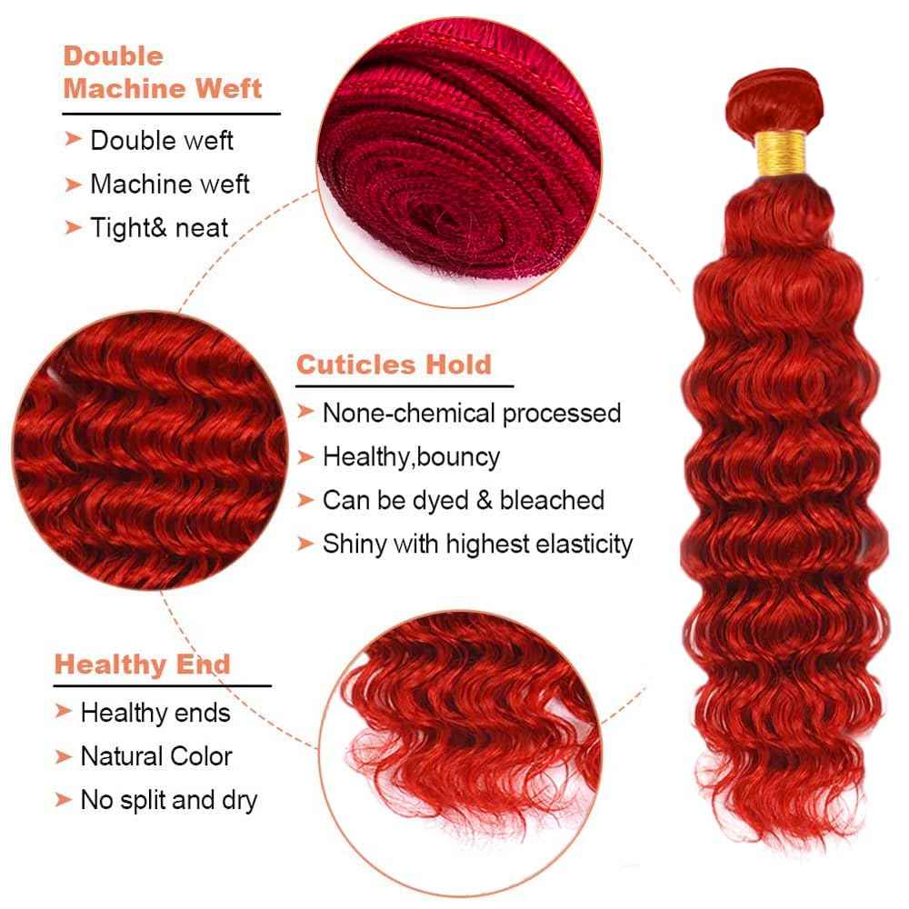 Red Bundles Human Hair Deep Wave Bundles 14 14 14 Inch Unprocessed Brazilian Virgin Remy Hair Wine Red 3 Bundle Burgundy Deep Wave Human Hair Extensions 50 Gram Per Bundle
