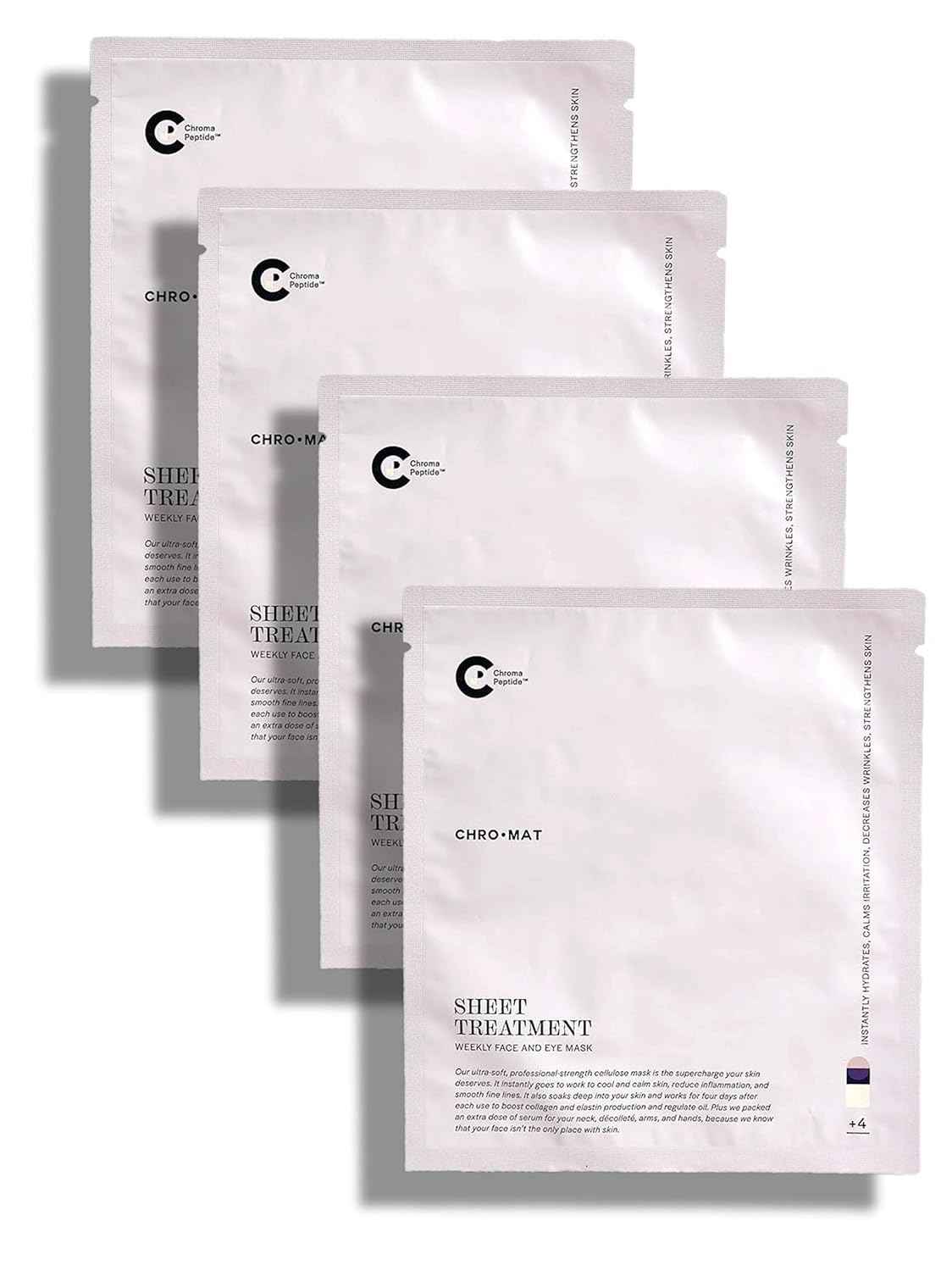 CHROMAT Sheet Treatment – 4 Pack Sheet Mask – Face & Eye Mask with Chroma Peptide, Fucoreverse, Tens’Up & Lyocell - Hydrating & Smoothing