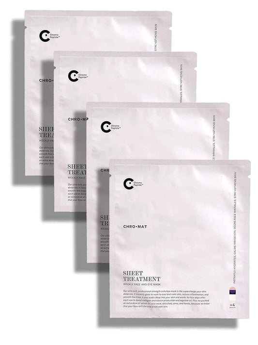 CHROMAT Sheet Treatment – 4 Pack Sheet Mask – Face & Eye Mask with Chroma Peptide, Fucoreverse, Tens’Up & Lyocell - Hydrating & Smoothing