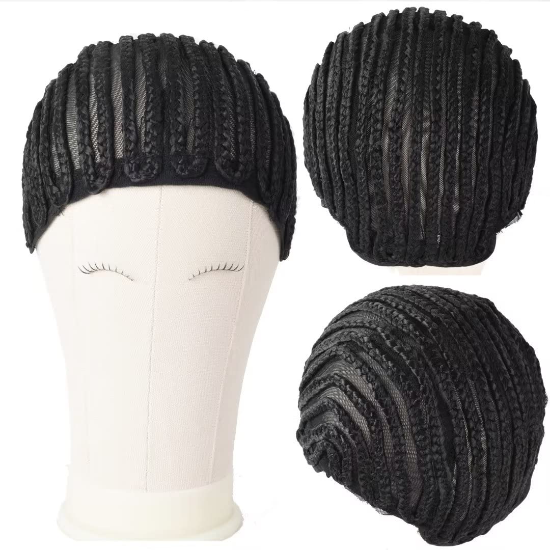 MsLoosily Cornrow Wig Cap For Crochet Braids Synthetic Braided Cap with Adjustable Straps Breathable Crochet Caps with 2 Combs Braided Wig Cap For Sew in,Braided Wig Cap for Black Women(2pcs,black)