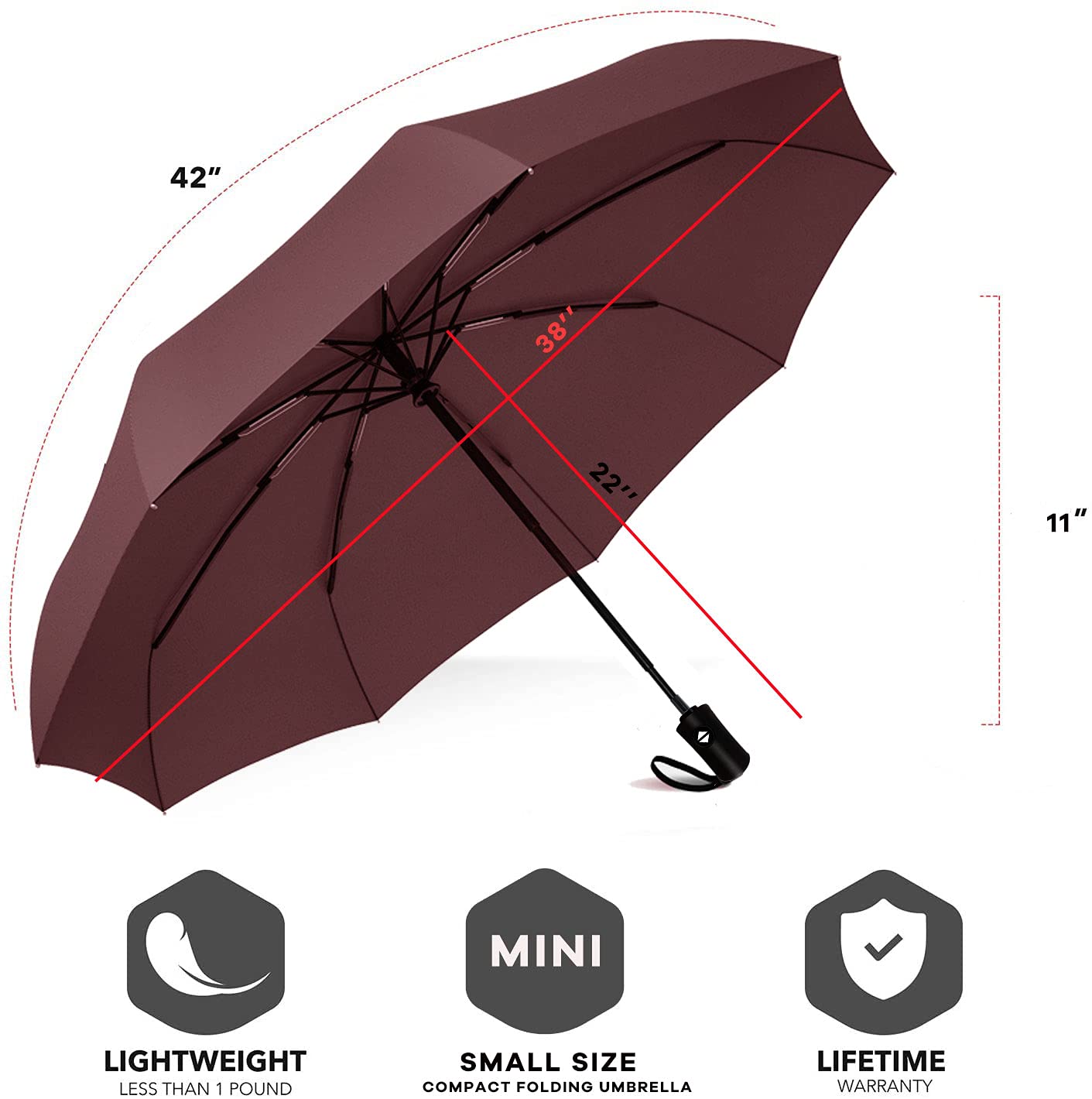 SIEPASA Windproof Travel Compact Umbrella-Automatic Umbrellas for Rain-Compact Folding Umbrella, Travel Umbrella Compact, Small Portable Windproof Umbrellas for Men Women Teenage. (Wine Red)