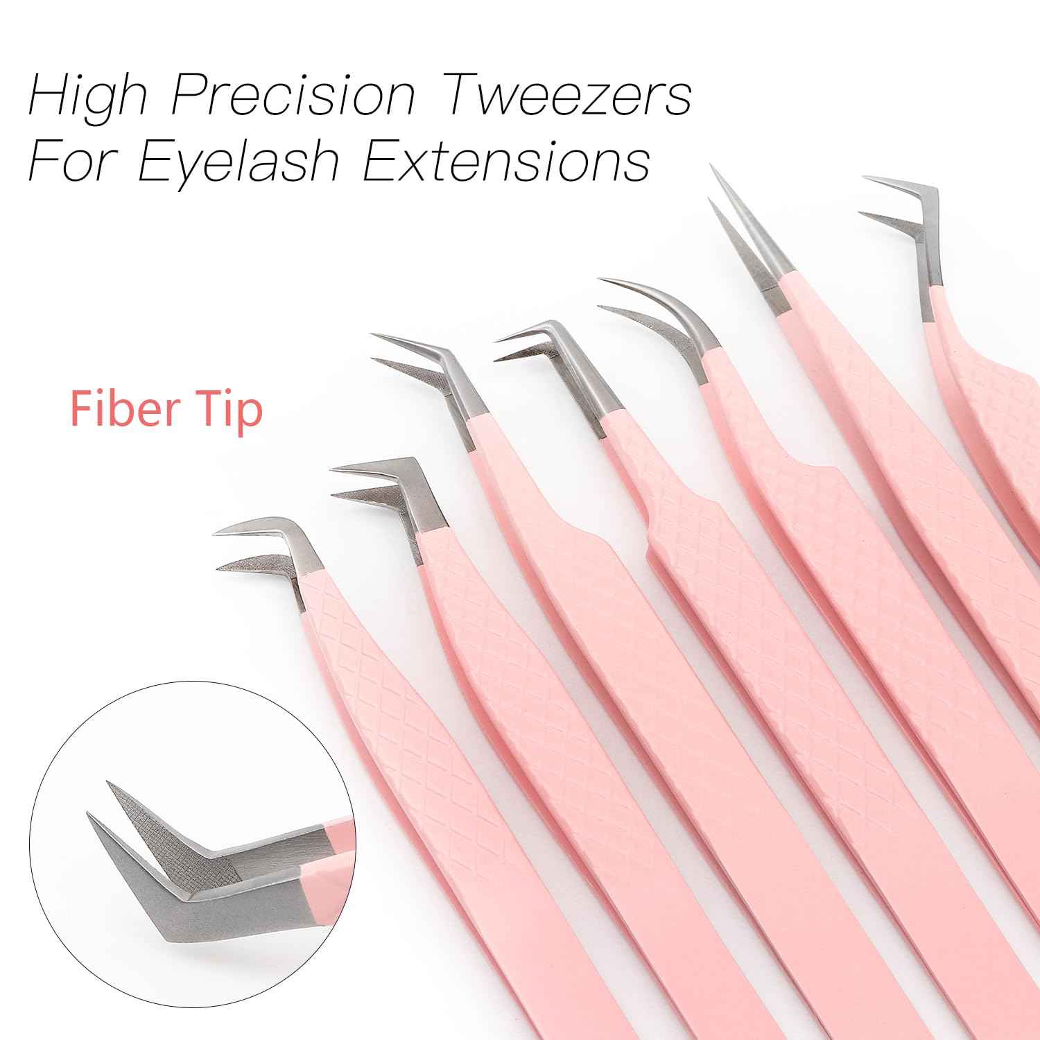 Lash Tweezers For Eyelash Extensions Fiber Tip Lash Tweezers Pink Straight/Curved Tweezer(Pink,X04)