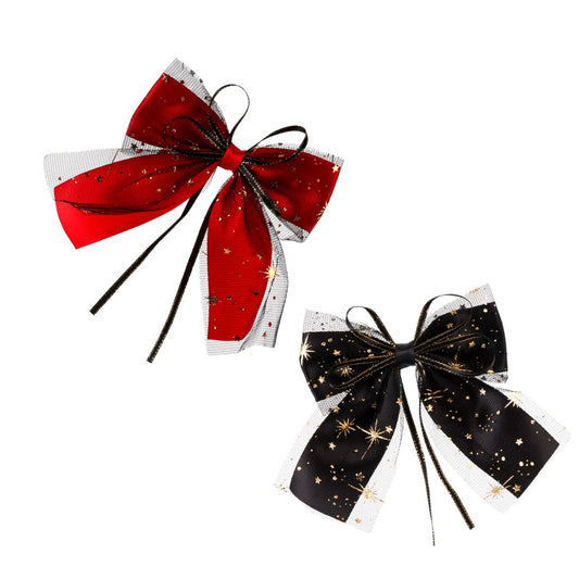 2PCS NEW YEAR Snow Flake Hair Bows Package, Red Bow and Black Bow with Snowflake and Red Hair Ribbon, Hair Bows for Girls, 2024 New year Gift Under 20, Holiday Bows for Girls (Red, Black)