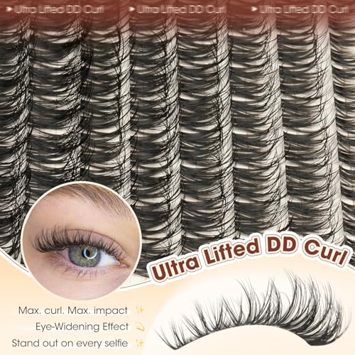 Yawamica Spider Lash Clusters DIY Eyelash Extensions 10-16mm (Spider Glam-10-16mm) DD Curl, Clear Band
