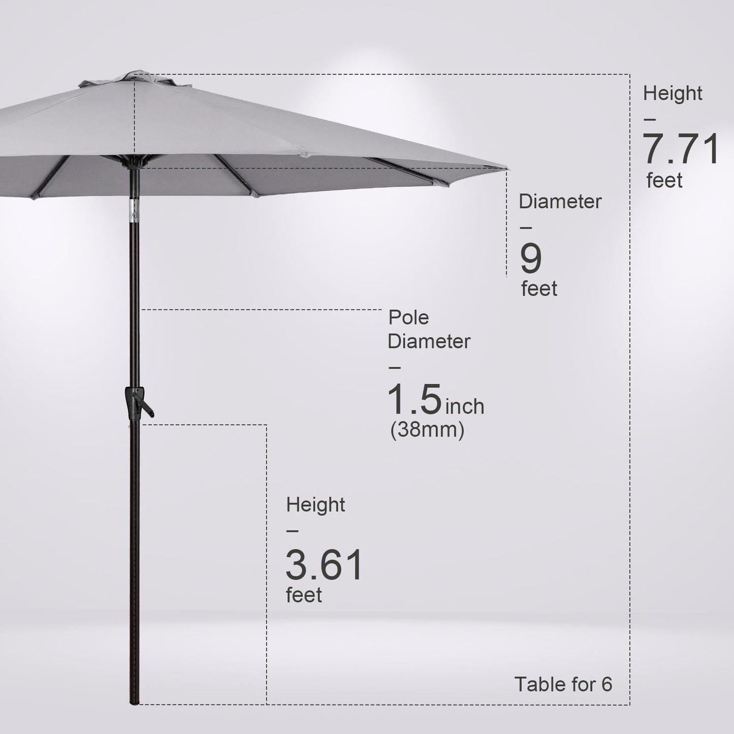 Tempera 7.5ft Patio Market Outdoor Table Umbrella with Push Button Tilt and Crank,Large Sun Umbrella with Sturdy Pole&Fade resistant canopy,Easy to set,Grey