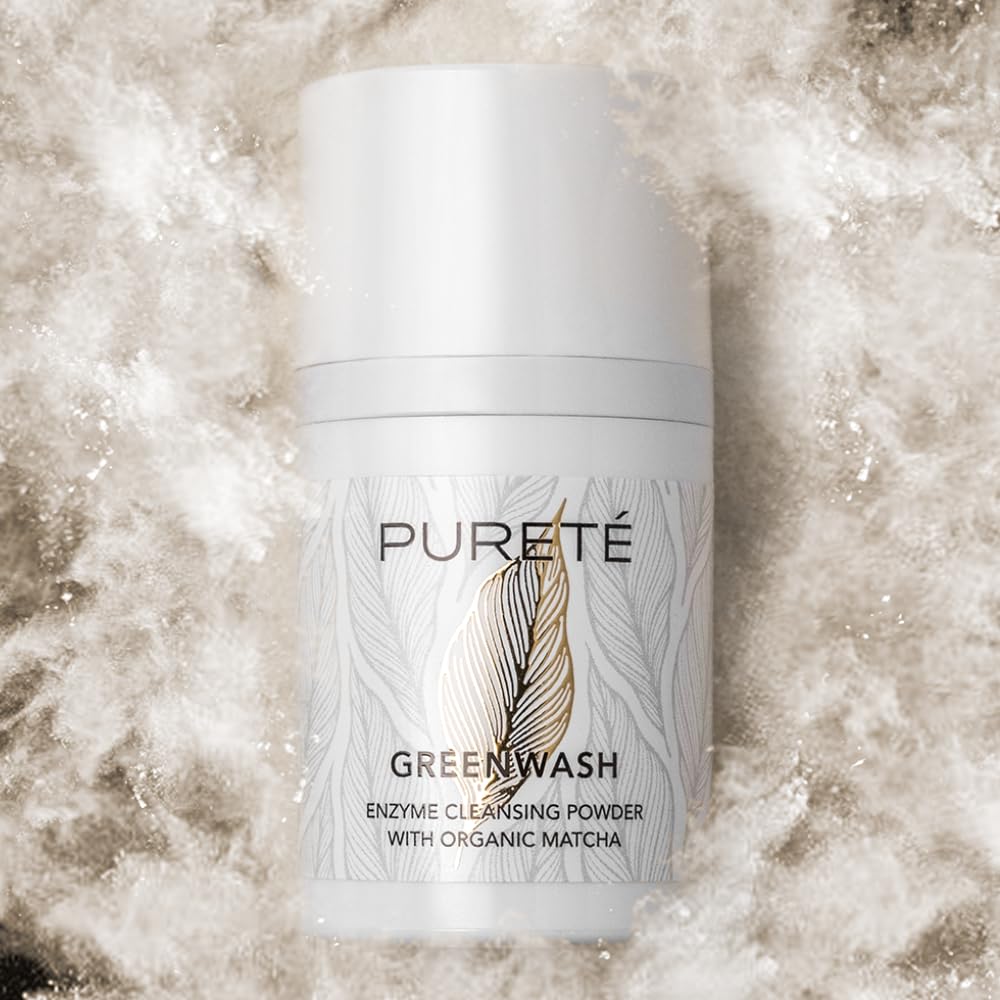 Pureté Greenwash | Enzyme Powder Face Wash Cleanser with Foaming Organic Matcha | Ultra-Fine, Non-Abrasive, Buttery Soft Clarifying Facial Powder Wash | Made in Japan | 1.4 oz.