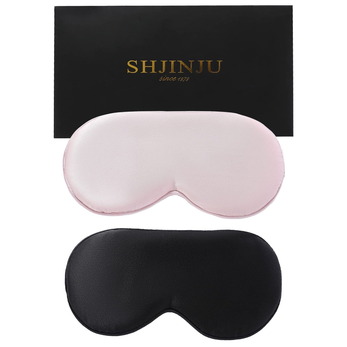 2-Pack 100% Real Natural Silk Eye Mask, Silk Sleeping Mask, Shade Puffy Eye Gift with Adjustable Straps, Sleep Eye Mask, SHJINJU Eye Mask Shade (Black and Light Pink)