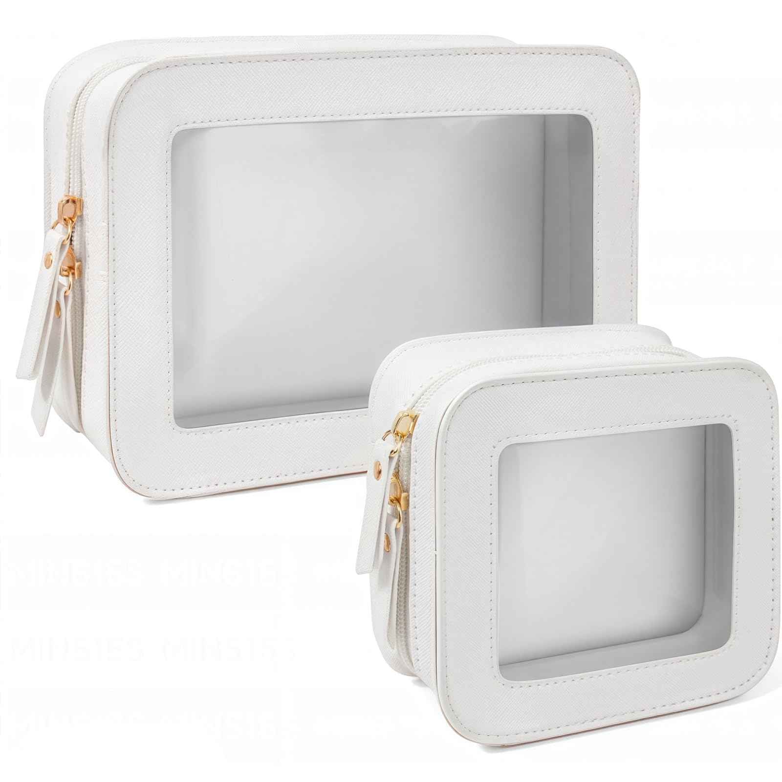 LETGO Clear Makeup Bag Set for Women Portable Travel Toiletry Bag Cosmetic Bags TSA Approved Travel Cosmetic Bag for Car Accessories for Women(White, Standard + Mini)