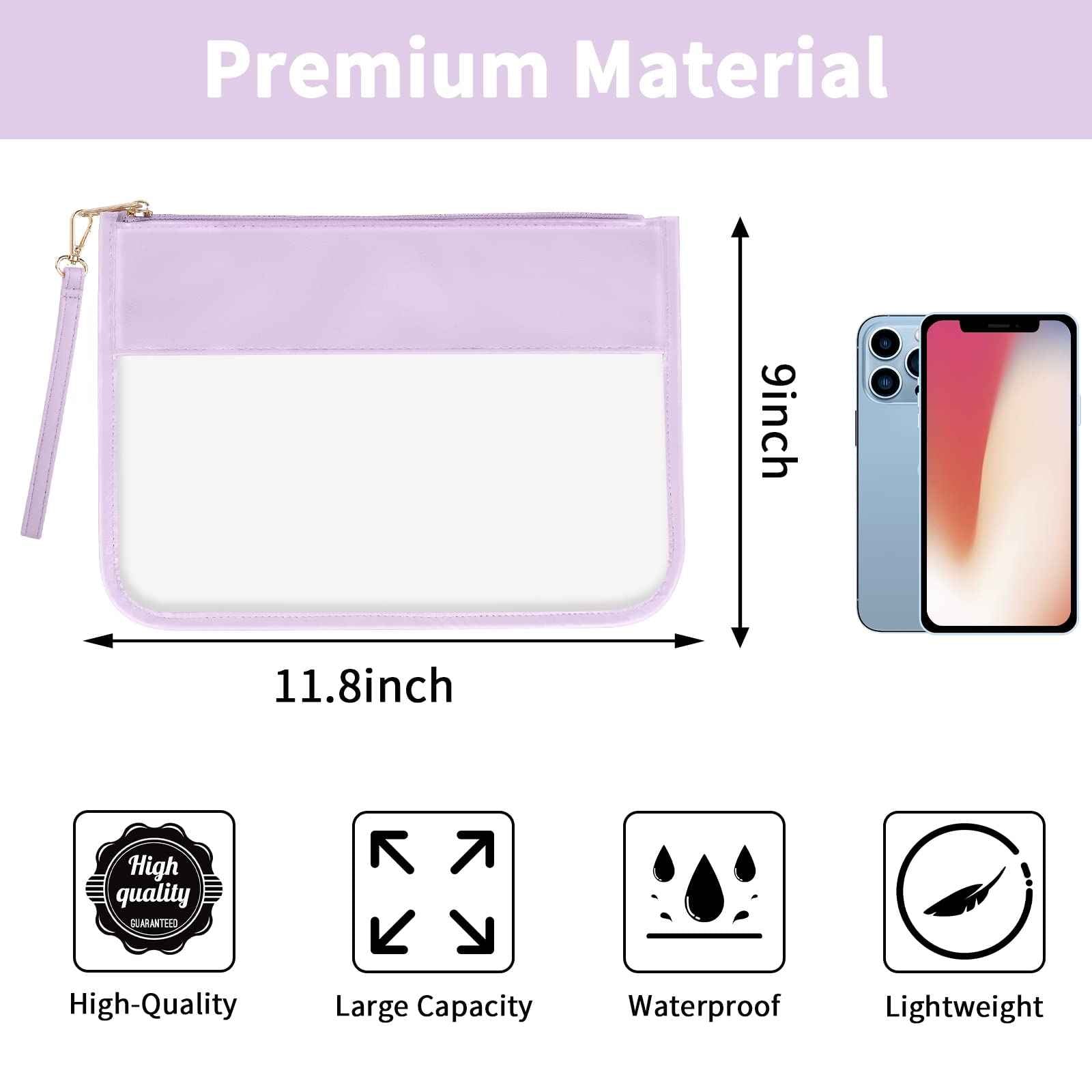 Iqimott Clear Zipper Pouch, DIY Clear Makeup Cosmetic Bag Purse for Women Girls, Chenille Letter Travel Toiletry Bag(Purple)