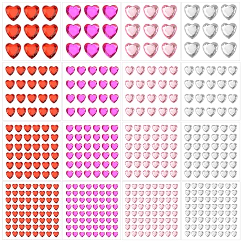 516 Self-Adhesive Heart Rhinestone Gems Assorted Sizes