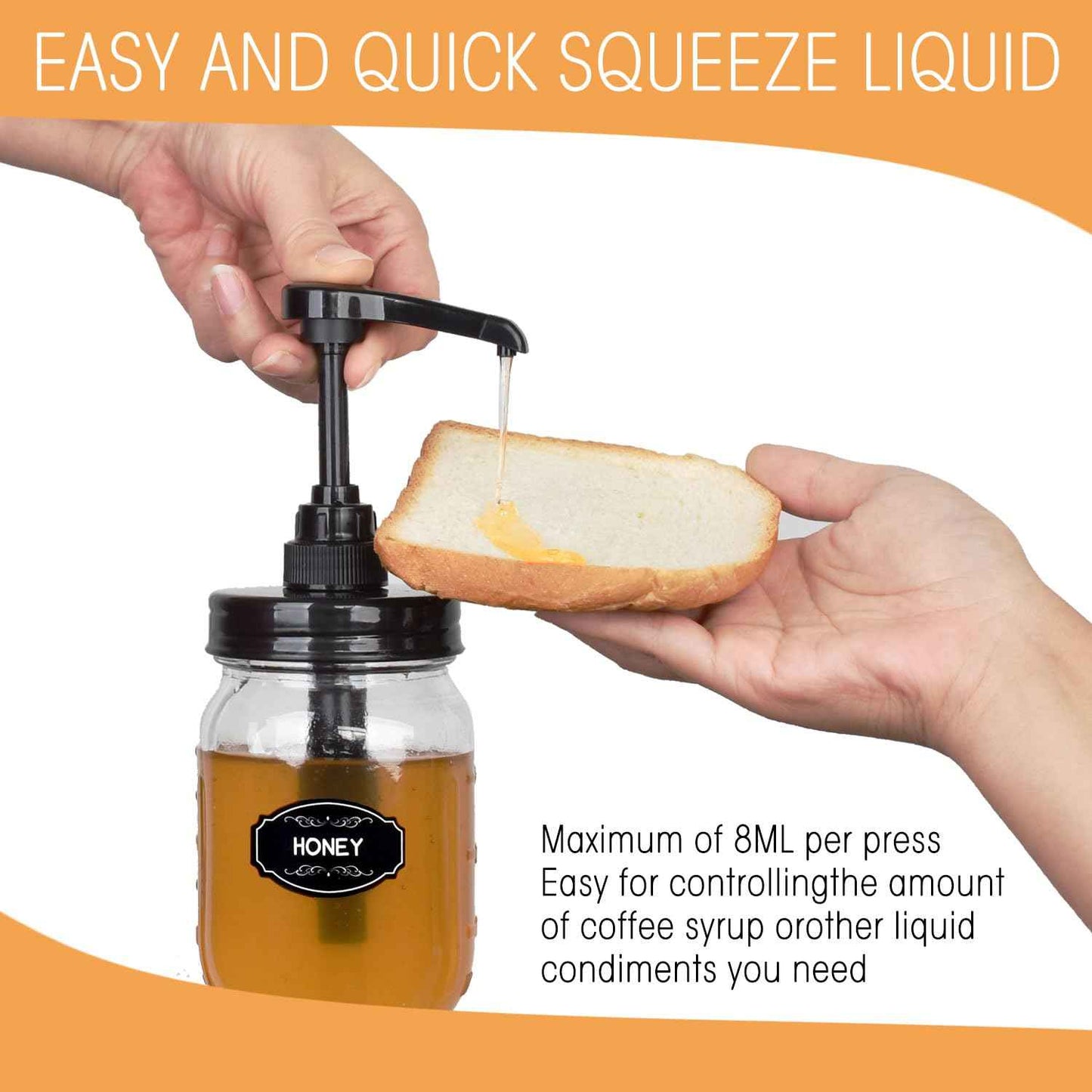 2 Pack Mason Jar Syrup Dispenser Pump Lids, Coffee Syrup Dispensers for Regular Mouth Mason Jars with Rust Proof Plastic Pumps and lids, Kitchen Food Grade Honey Dispenser Pump, Black