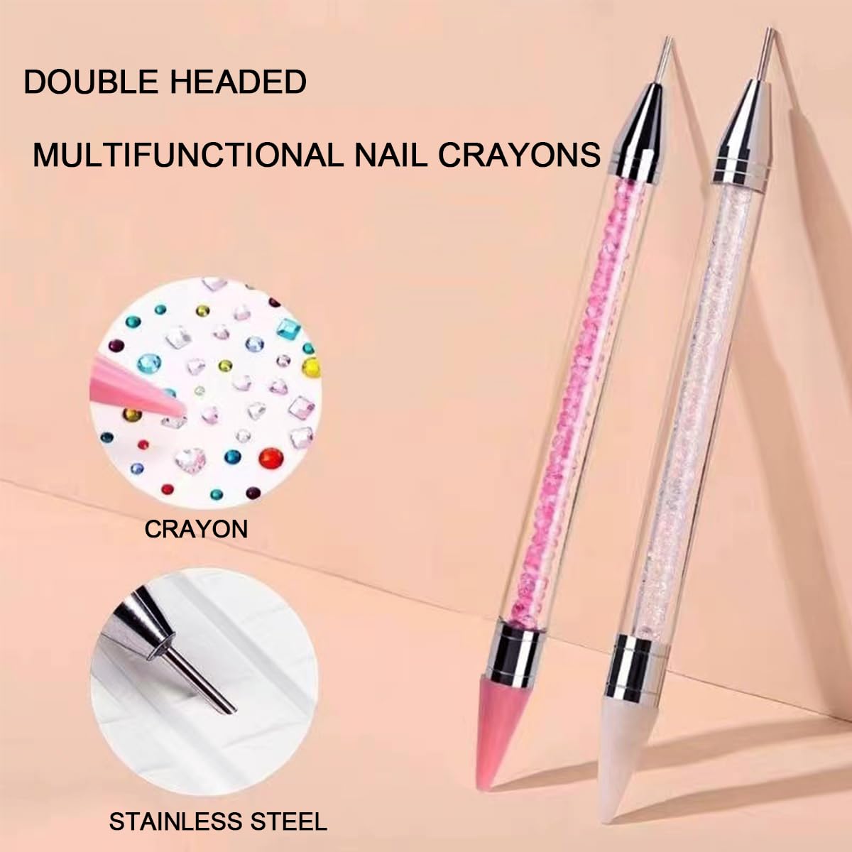 Rhinestone Picker Tool With Wax Tip Nail Art Rhinestones Gems Tool Nail Charms Gem Picker Tool,Manicure Nail Art DIY Decoration Tool Wax Pencil for Rhinestones (Pink+White)