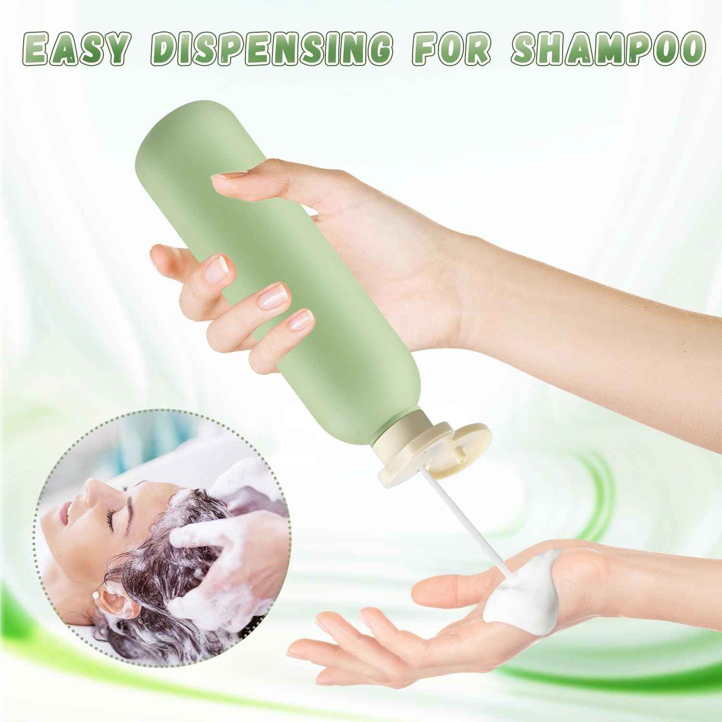 USRommaner 8.8 oz/260ml Plastic Travel Shampoo Bottle,9 Pack Green Empty Refillable Squeeze Bottles with Flip Cap,Lotion Container for Cream,Toiletries,Conditioner-Free Silicone Funnel