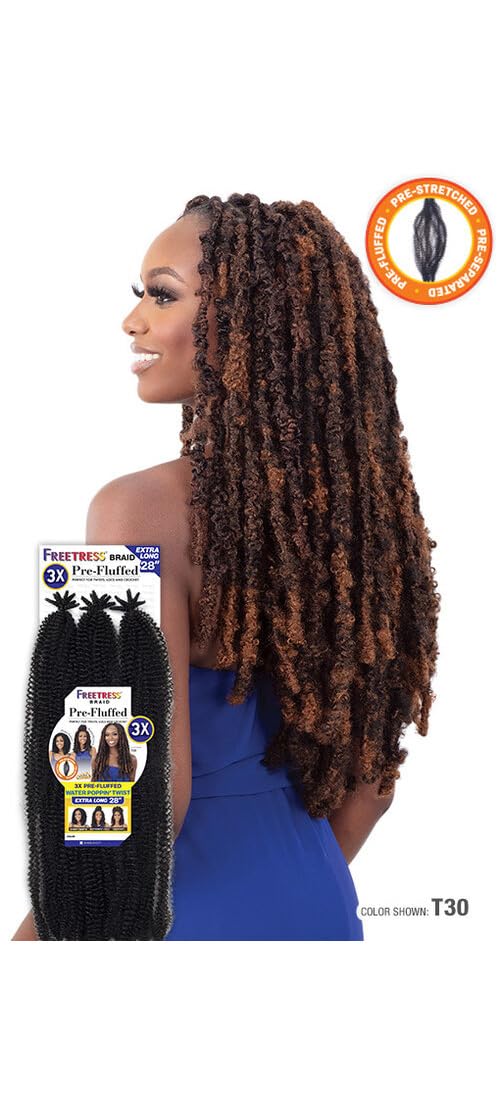 Freetress Braids 3X PRE FLUFFED WATER POPPIN TWIST 28 (3-PACK, 1B)