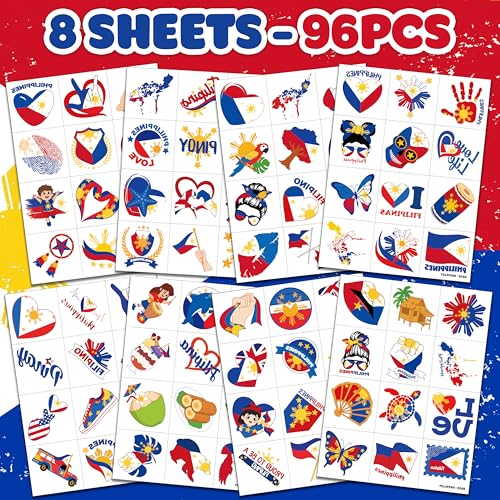 96 PCS Filipino Pride Temporary Tattoos for Kids