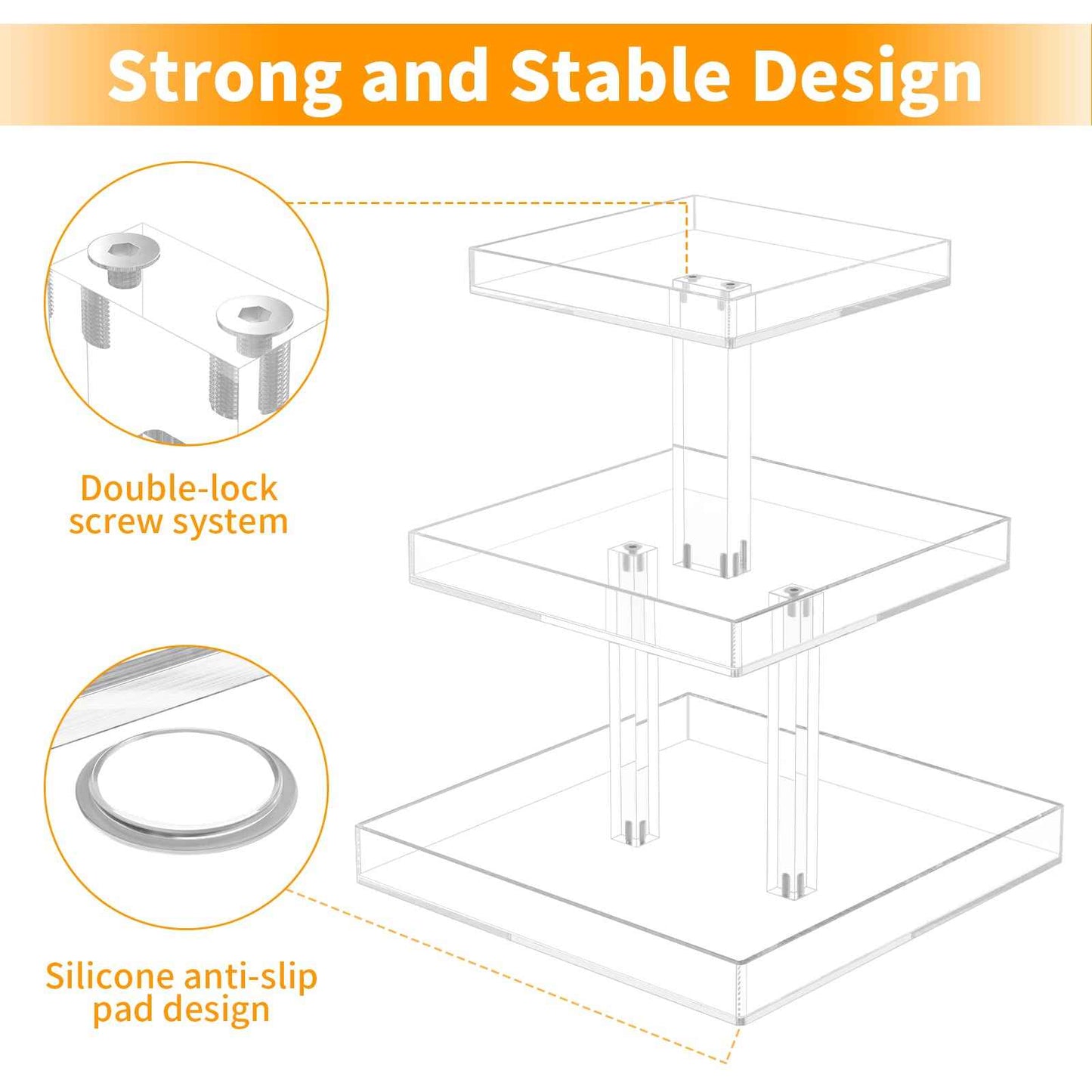 NIUBEE 3-Tier Perfume Organizer, Clear Resin, Rectangular Tray, Sturdy Design, Space Saver, Convenient Access, Easy Assembly