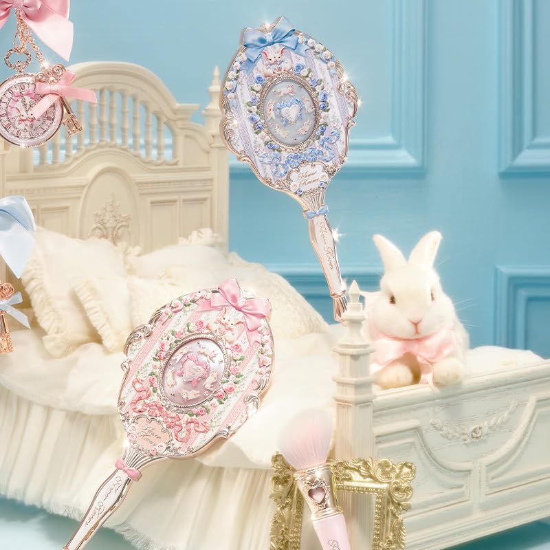 Flower Knows Bunny Garden Hand Mirror, Blue Decorative Makeup Mirror