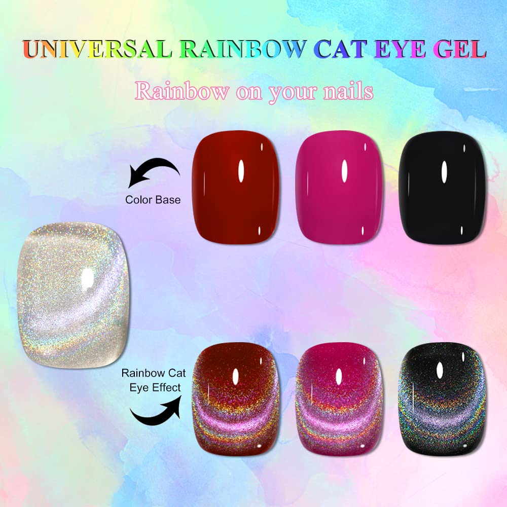 MIZHSE 10ml Universal Rainbow Cat Eye Gel Nali Polish Laser Holographic 9D Cat Eye Gel Polish Soak Off LED U V Gel Nail Art Varnish with Magnetic