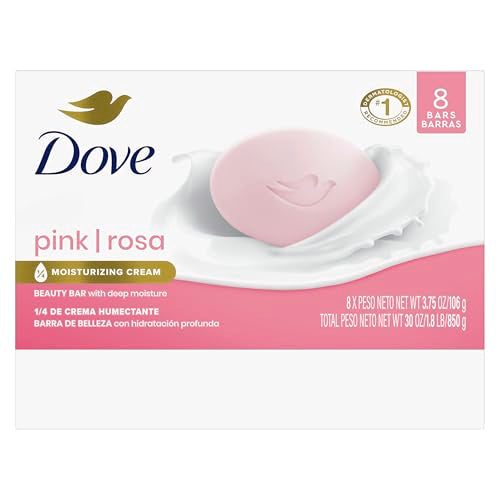 Dove Pink Rosa Beauty Bar Soap, 8 Count, 3.75 oz, Moisturizing Cleanser
