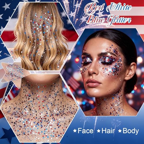 Red White Blue Glitter Stick for 4th of July Makeup