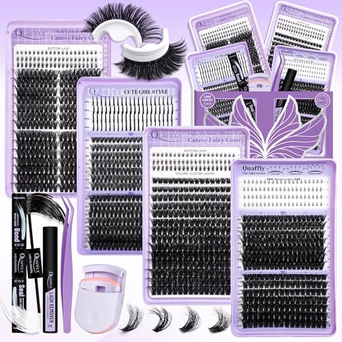 DIY Cluster Eyelash Extension Kit - 1274Pcs with Bond, Remover & Tools