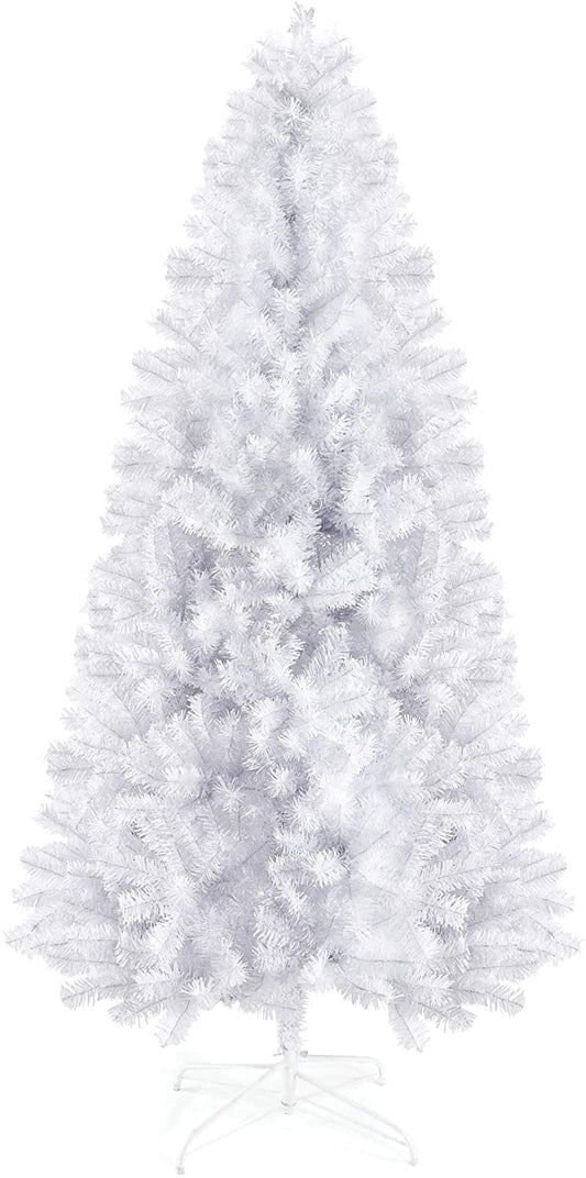 Prextex 6 Feet White Christmas Tree - Artificial Spruce Hinged White Christmas Tree Lightweight and Easy to Assemble with 6 ft Christmas Tree White with Metal Stand 1200 Tips